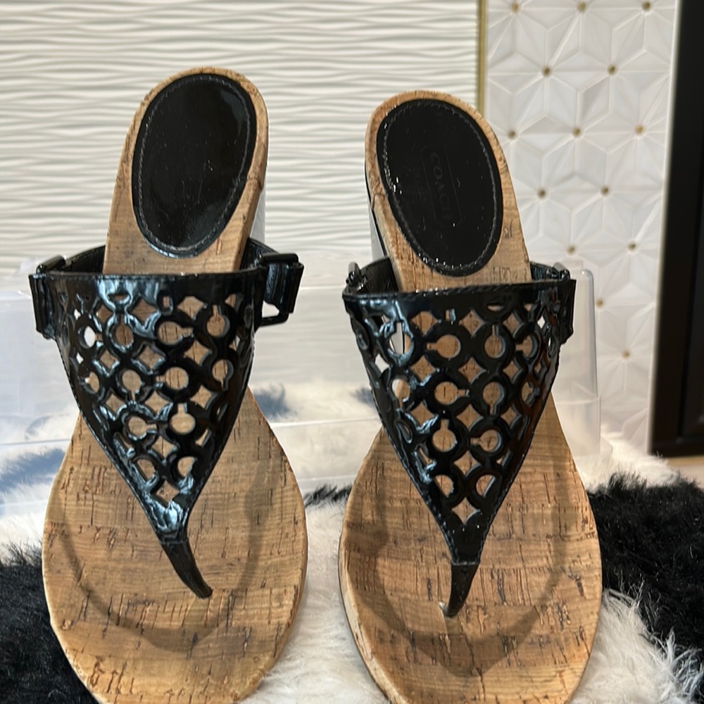 Coach patent leather wedge sandals size 8